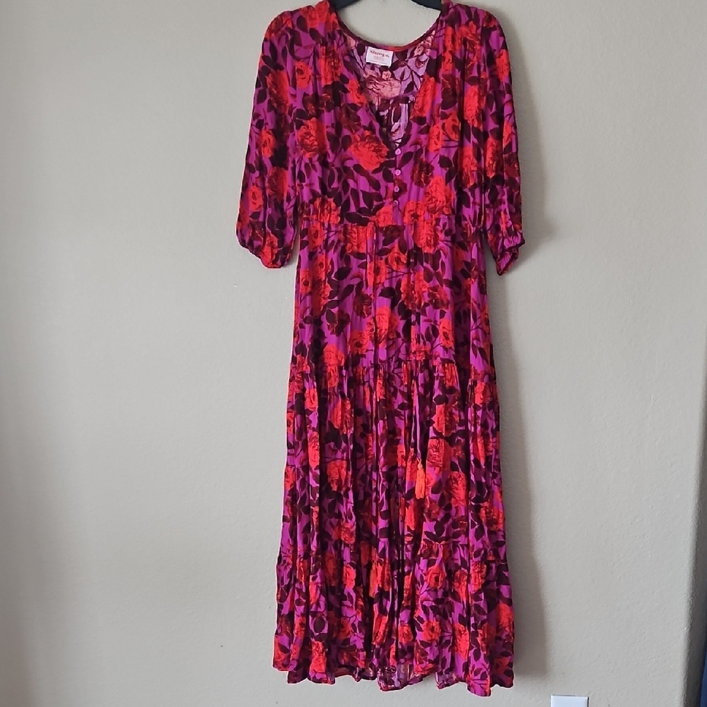 Showpo Fuchsia and Red‎ Floral Maxi Dress Size 6